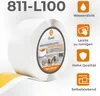 A roll of white self-adhesive skirting board is shown, with product features highlighted on the right side. Produktbild-Vorschau