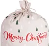 A close-up of a Christmas sack with a Merry Christmas message and a pattern of trees. Podgląd zdjęcia produktu