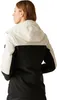 A woman wearing a black and white ski jacket, viewed from the back. Produktbild-Vorschau