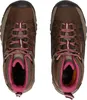 A top-down view of a pair of brown hiking boots with pink accents. Voir les images du produit