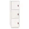 A tall, narrow cabinet with three doors and brown leather handles, set against a white background. Anteprima dell’immagine prodotto