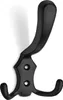 A black metal coat hook with two prongs and a decorative backplate. Produktbild-Vorschau