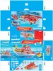 A flat, unfolded cardboard box for a Playmobil toy set, showing various images of the toy. Produktbild-Vorschau