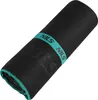 A rolled-up black microfiber towel with a teal band around it. Náhľad obrázku produktu