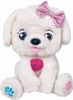 A white plush toy dog with a pink bow and a pink heart on its chest, sitting on a white background. Podgląd zdjęcia produktu