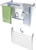 A wall-mounted drying rack shown in two states: extended with laundry and folded. Náhľad obrázku produktu