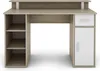 A front view of a modern desk with integrated shelving and a cabinet. Produktbild-Vorschau
