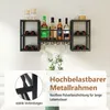 A wall-mounted wine rack with bottles and glasses, with a close-up detail of the frame and text highlighting features. Podgląd zdjęcia produktu