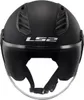 A black LS2 jet helmet with a clear visor is shown from the front. Voir les images du produit