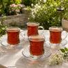 Zestaw 4 filiżanek do herbaty z uchem i spodkiem szklanych Podgląd zdjęcia produktu 5
