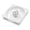 A white computer fan with transparent blades is shown from a diagonal angle against a white background. Produktbild-Vorschau