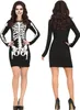 A woman wearing a skeleton costume, shown from the front and back. Produktbild-Vorschau
