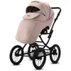 A beige and black retro-style baby stroller with a bassinet and a stroller seat attachment, shown against a white background. Produktbild-Vorschau