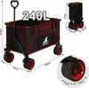 A black and red folding wagon with dimensions and capacity indicated by text overlays. Produktbild-Vorschau