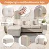 A collage of images showcasing the features of a beige sectional sofa with an ottoman and LED lighting. Anteprima dell’immagine prodotto