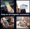 Collage of images showing a phone case with magnetic accessories attached in various scenarios. Produktbild-Vorschau