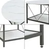 A collage of four close-up images of a round coffee table with a marble-look top and a dark metal frame. Podgląd zdjęcia produktu