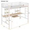 A diagram of a white metal loft bed with a desk and shelves, showing various dimensions in centimeters. Produktbild-Vorschau