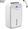 A white and gray dehumidifier is shown against a white background. Text indicating '90°' and an arrow indicating rotation are present. Produktbild-Vorschau
