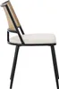 A side view of a single chair with a black metal frame, a woven rattan back, and a cream-colored seat. Produktbild-Vorschau
