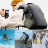 Collage of a person taking a photo, a person skiing, a person cycling, and people walking in an airport. Produktbild-Vorschau