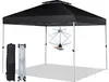A black pop-up gazebo with its frame and carrying bag shown separately. Produktbild-Vorschau