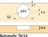 Technical drawing showing drilling dimensions for a hinge. Produktbild-Vorschau