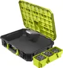 A Ryobi tool case with its lid open, showing the interior and three small bins filled with hardware. Náhľad obrázku produktu