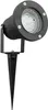 A black LED garden spotlight with a spike for ground insertion, shown against a white background. Produktbild-Vorschau