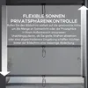 A close-up view of a retractable screen, with text overlay describing its features. Produktbild-Vorschau
