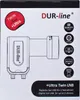 The image shows the packaging of a DUR-line Twin LNB. The packaging features a diagram of the LNB, brand logo, and various feature icons and text. Produktbild-Vorschau