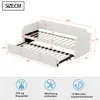 A diagram showing the dimensions of a white sofa bed with an extended trundle bed, along with icons indicating weight capacity, tools included, and assembly time. Podgląd zdjęcia produktu