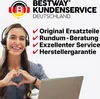 A smiling customer service representative wearing a headset is shown making a heart shape with her hands in front of a laptop, with marketing text and a logo in the background. Produktbild-Vorschau