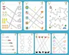 A collage of educational worksheets for children, featuring matching games, tracing activities, and shape recognition. Podgląd zdjęcia produktu