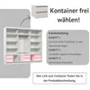 An image showing a wardrobe with drawers and instructions on how to purchase additional containers. Produktbild-Vorschau
