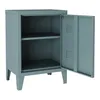 A studio shot of a gray-blue metal nightstand with its door open, revealing two shelves. Anteprima dell’immagine prodotto