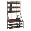 A coat rack with shoe shelves and a bench, displayed against a white background. Produktbild-Vorschau