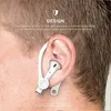 Close-up of a person's ear wearing white AirPods with white ear hooks. Produktbild-Vorschau