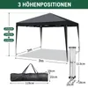 Diagram showing dimensions and height adjustment options for a pop-up gazebo, along with its folded dimensions and a folded frame. Anteprima dell’immagine prodotto