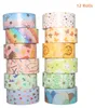 Sada 12 rolí washi pásky, roztomilé vzory so zlatými Náhľad obrázku produktu 2