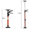 Two adjustable telescopic support poles are shown side-by-side, one at its shortest length and the other extended, with dimensions indicated. Produktbild-Vorschau