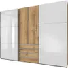 Kleiderschrank Eiche, Schwebetüren mit Glasfront weiß, Produktbild-Vorschau 1