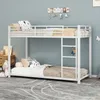 A white metal bunk bed with bedding and decorative items in a child's room. Anteprima dell’immagine prodotto