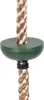 A close-up of a rope with a green plastic disc attached. Voir les images du produit