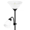 A close-up view of a black and white floor lamp with two lights, one larger and one smaller with a flexible arm. Produktbild-Vorschau