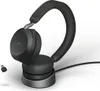 A black Jabra Evolve2 75 headset is shown on its charging stand against a white background. Náhled obrázku produktu