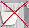A white bucket is hanging on a radiator, with a red 'X' overlay indicating it is not allowed. Produktbild-Vorschau