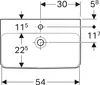A technical drawing of a sink with dimensions indicated. Anteprima dell’immagine prodotto