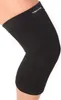 A close-up shot of a black knee brace on a person's leg against a white background. Produktbild-Vorschau