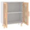 A white cabinet with two doors made of wood and rattan, standing on four wooden legs. Produktbild-Vorschau